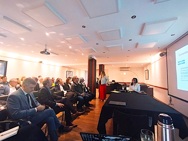 Las profesionales de la Defensor&iacute;a durante el desarrollo del curso que dictan en Buenos Aires (Argentina).