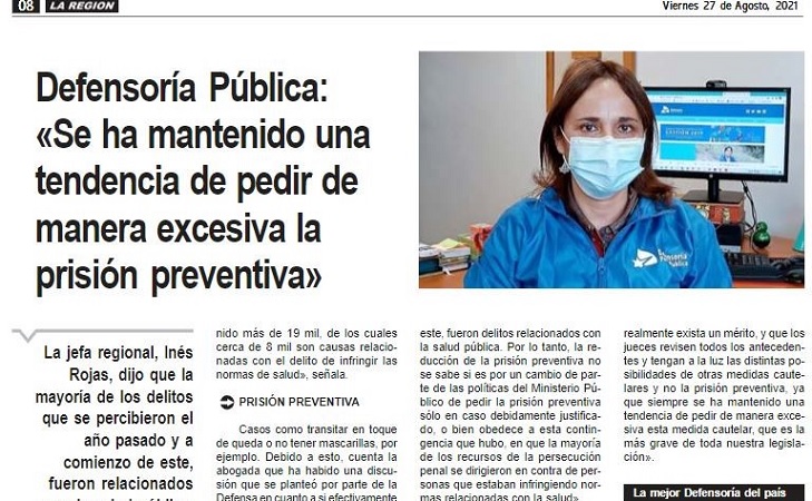 La entrevista a la Defensora Regional de Coquimbo publicada en el diario "La Regi&oacute;n".